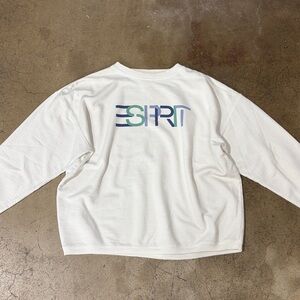 Vintage Esprit White Pullover Sweatshirt Long Sleeve with Multicolor Logo 90s